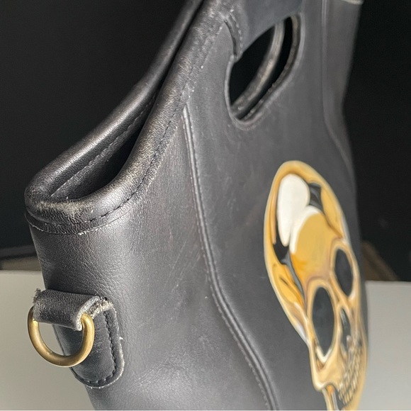 Coach Black Leather Gold Skull Skeleton Shopper Tote 9993 Bag Crossbody handbag - Picture 8 of 16